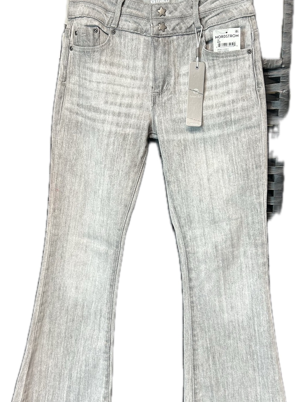 Tractr Light Gray Flare Jeans with Star Buttons